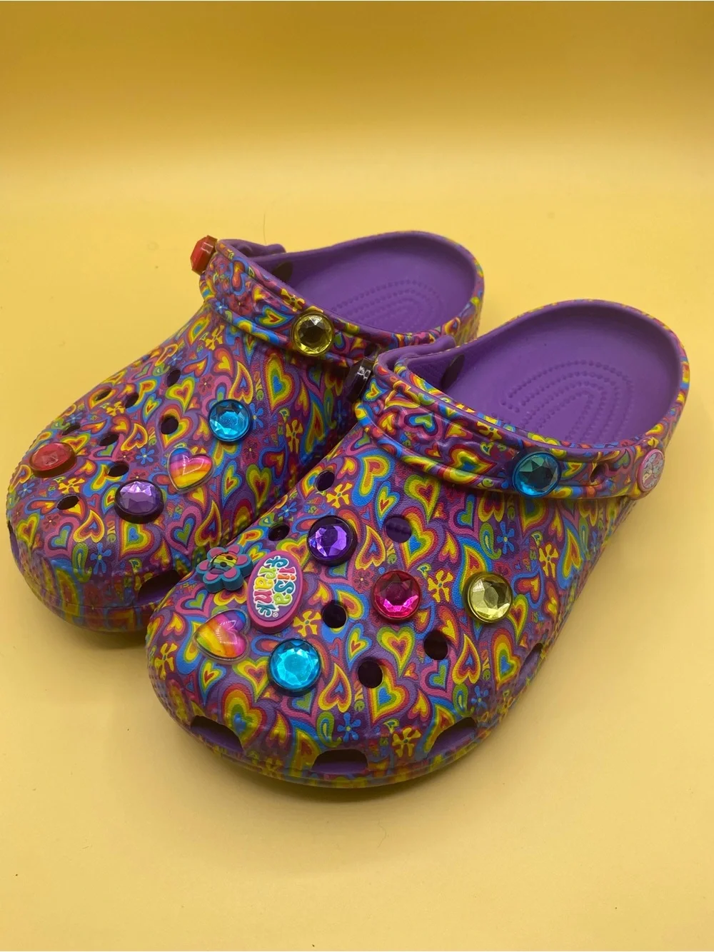CROCS Kids Purple Multi-Color Heart Print Clogs with Charms - Picture 4 of 4